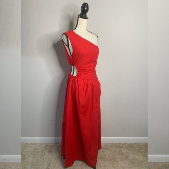 NWT Abercrombie & Fitch Red One-Shoulder Cutout Maxi Dress - Picture 3 of 13